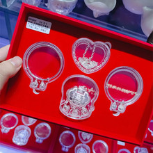 足银999宝宝银手镯子纯银长命锁婴儿童小孩满月套装礼盒银重38克