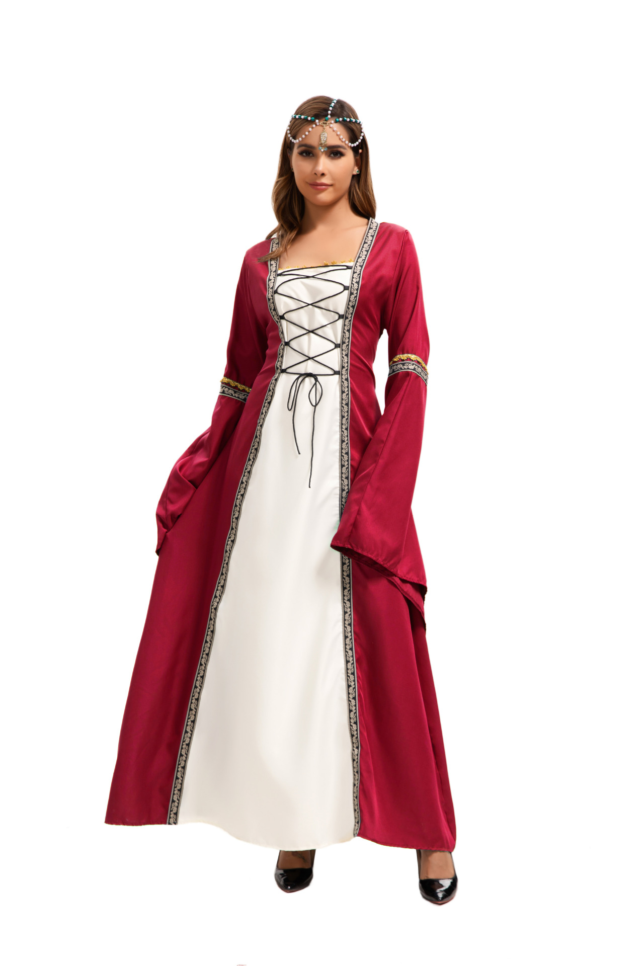 Robe longue de style européen et américain 2025, col carré, manches évasées, style gothique rétro, vêtements pour femmes, robe de cour médiévale_voghion.com