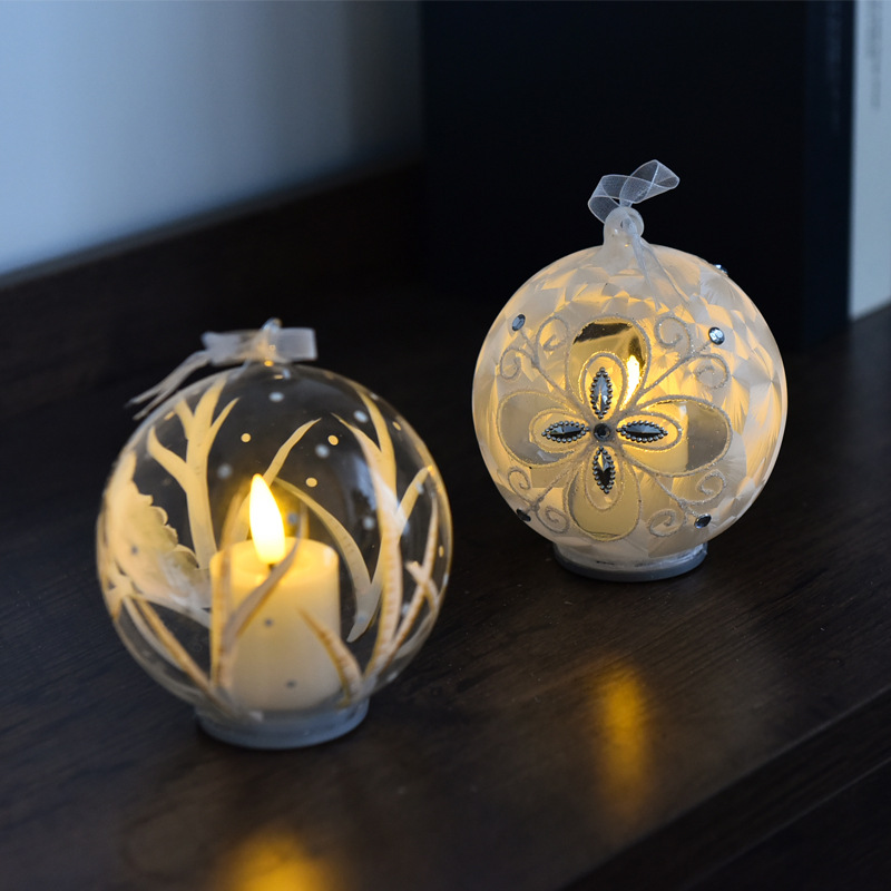 Creativo de la Navidad de cristal esférico vela luz LED luminosa de escritorio decoración de Navidad decoración luz de la noche