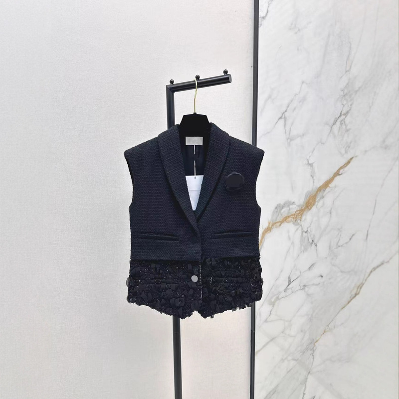 Shenzhen Nanyou 25 Early Autumn French Style Lace Splicing Woven Tweed V Neck Waist Vest Jacket