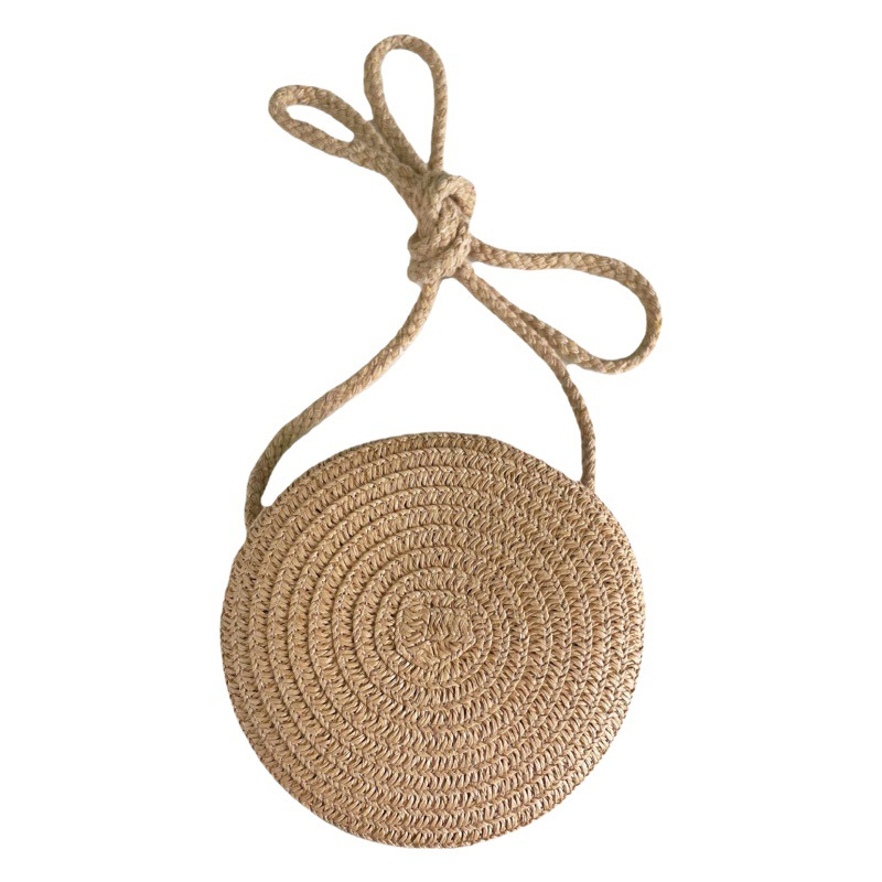 Plain Straw Woven Bag Coin Purse Clothing Children's Zipper Matching Storage Bag Crossbody Bag 15cm Flap Bag Small Flat Bag