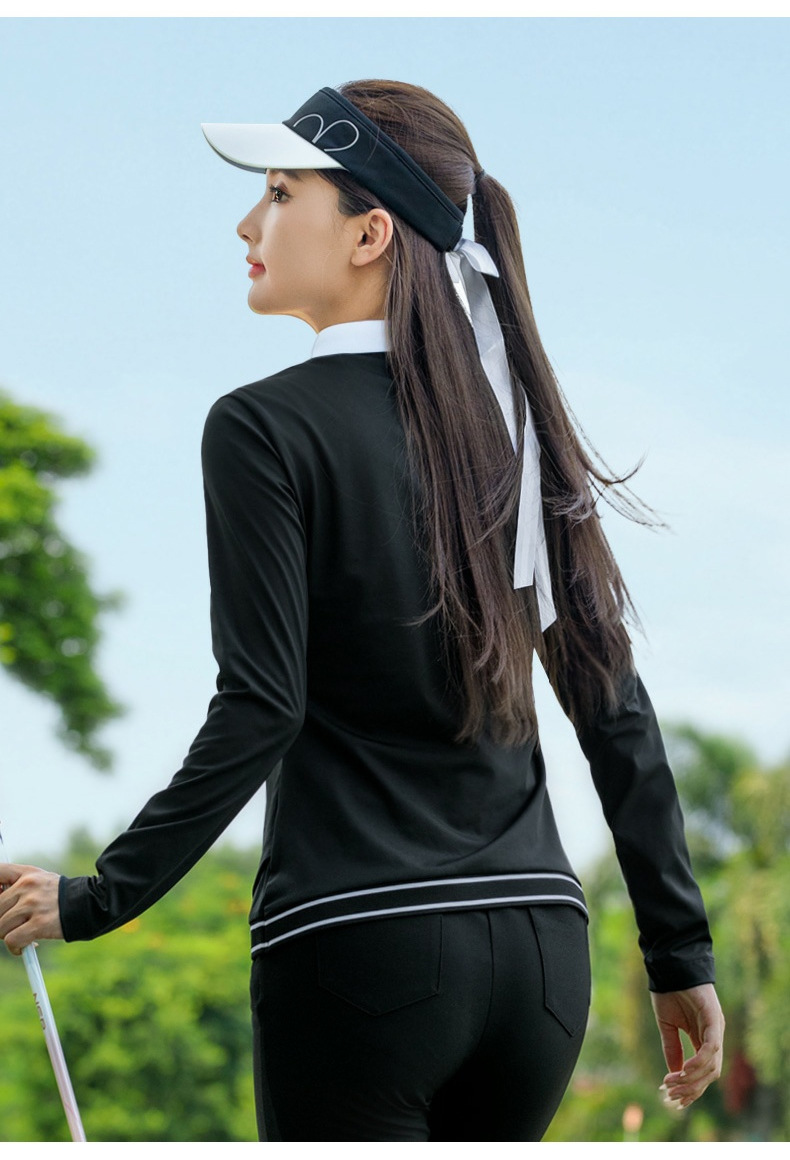 Áo polo nữ golf PGM dài tay cổ bẻ viền tương phản co giãn mềm mại — Áo đen [nút cài ve áo/viền có gân tương phản/co giãn và mềm mại] YF838 chi tiết 17