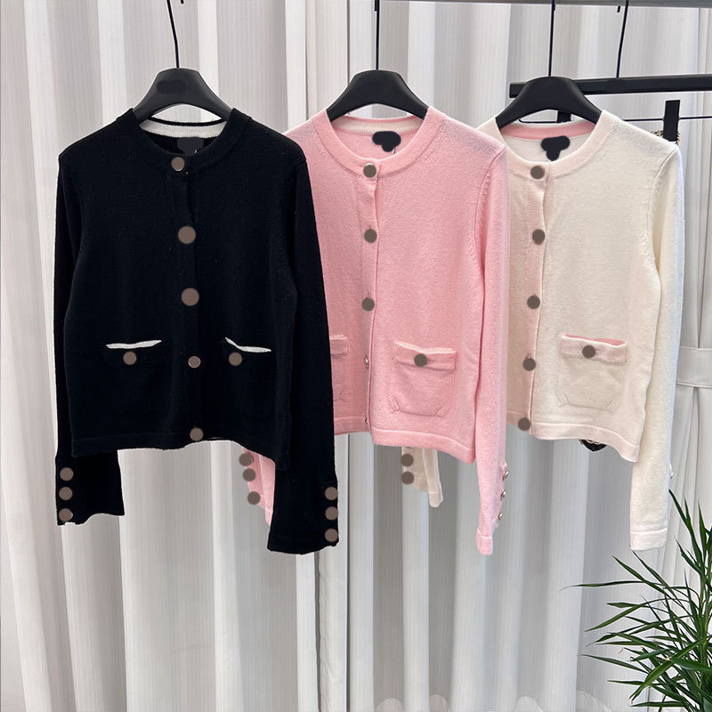 High-End New Style Chanel-Inspired Round-Neck Single-Breasted Knitted Cardigan, Slim Fit, Double Pocket Design Top for Women