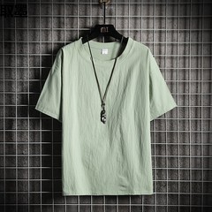 半分の袖の男性の亜麻のtシャツの綿麻の半袖の中国風の麻の上着の半袖のゆったりしている体毛の大きいサイズのt血の紳士服
