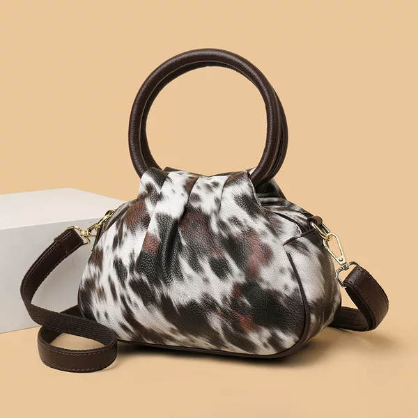 Cross-border luxury handbag, wild zebra and leopard print design, 2026 new collection, genuine leather pleated bag, versatile tote bag, Apple-style bag, factory direct
