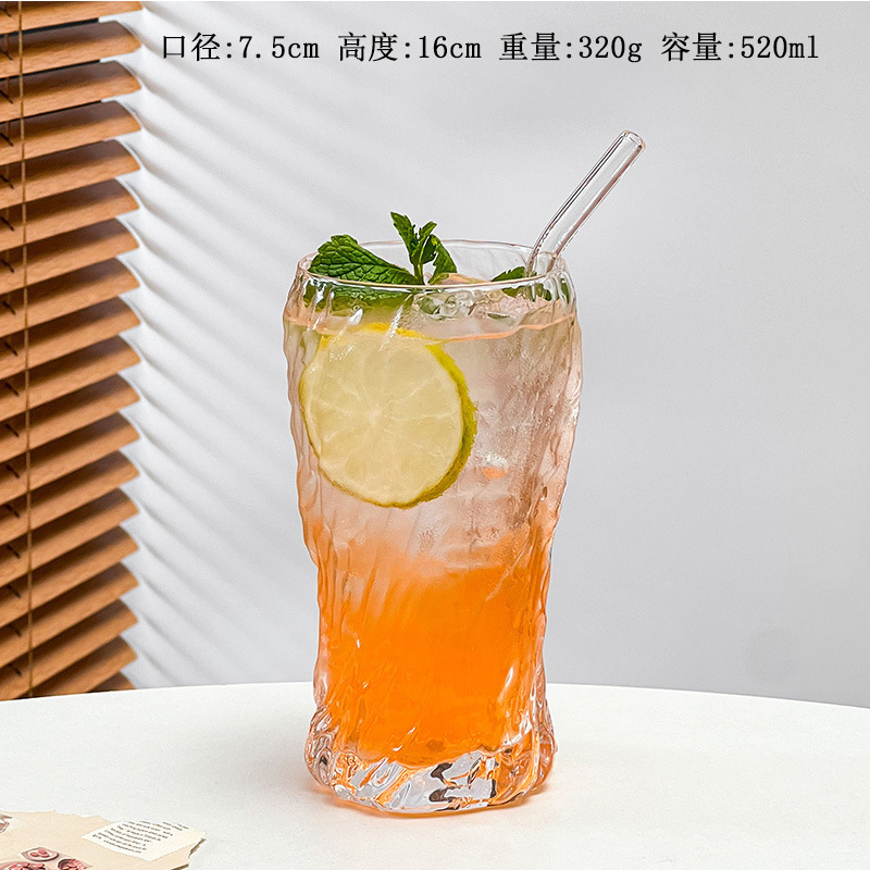 Taza de vidrio de té de fruta de gran capacidad con patrón de árbol creativo, taza de agua transparente, bebida de jugo de fruta, taza de cerveza, taza de cerveza