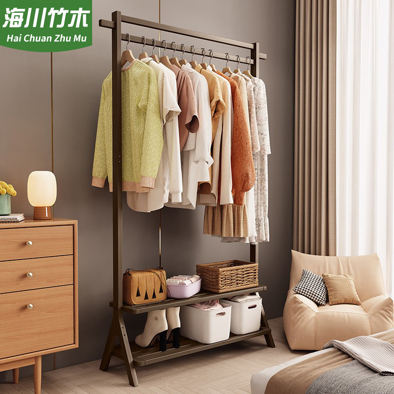 Perchero dormitorio percha piso engrosada ropa vertical del hogar Polo simple luz de madera maciza de lujo rack de almacenamiento