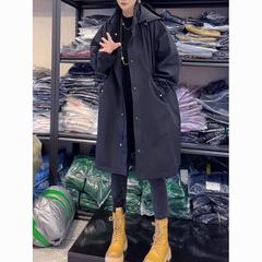 欧货黑色中长款冲锋衣女款2025新款宽松加棉休闲风衣式棉服女氨纶