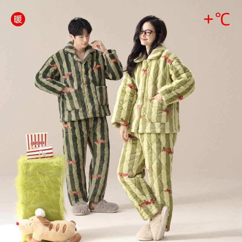 [Cotton Warm Clothes] Winter Cotton Couple Pajamas Thickened Coral Velvet Warm Men's and Women's Velvet Cotton Clothes Home Clothes
