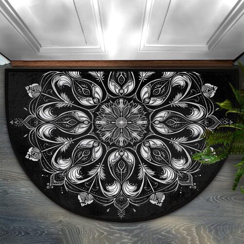 Cross-border Bohemian Half-Circle Crystal Velvet Doormat—Easy-to-Care-For Decorative Floor Mat for Entryway and Doorway, Non-Slip