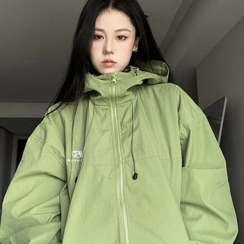 New American Letter Avocado Green Embroidered Outdoor Performance Hooded Jacket Zipper Hooded Trend Brand Jacket Outerwear