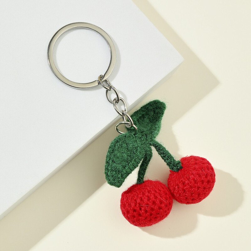 Cute Handmade Wool Knitted Cherry Pendant for Mobile Phone Hanging Keychain Car Key Bag Pendant Accessories