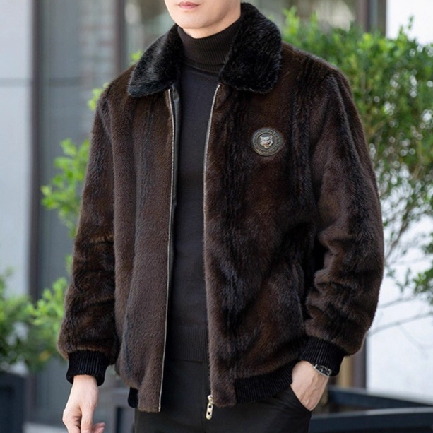 Low-Price Foreign Trade Winter Thickened Warm Faux Mink Gold Mink Velvet Haining Fur Leather Jacket Coat for Men