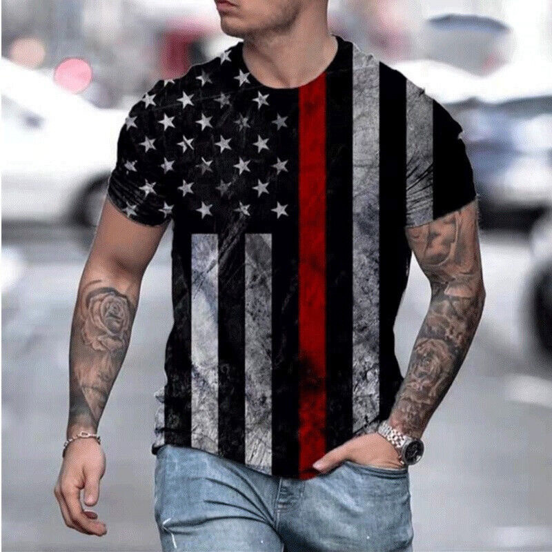 国境を越えた貿易 3D プリントアメリカ国旗 Tシャツファッションストリート紳士服デジタル印刷 Tシャツソースメーカー紳士服|undefined