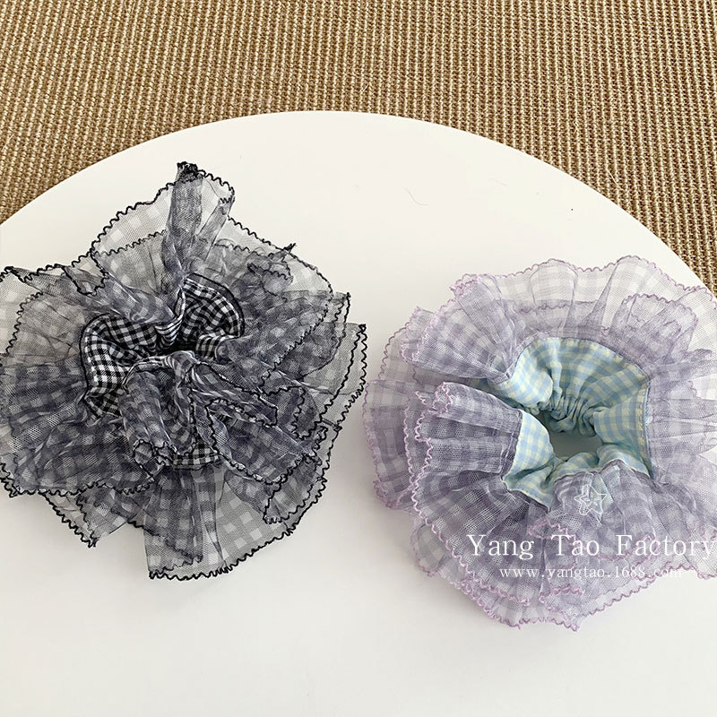 Uva morada ~ Hilo de malla púrpura, lazo para el cabello de intestino grueso, sentido de alto nivel femenino, lazo para el cabello de agarre de cabeza de bola de gran tamaño