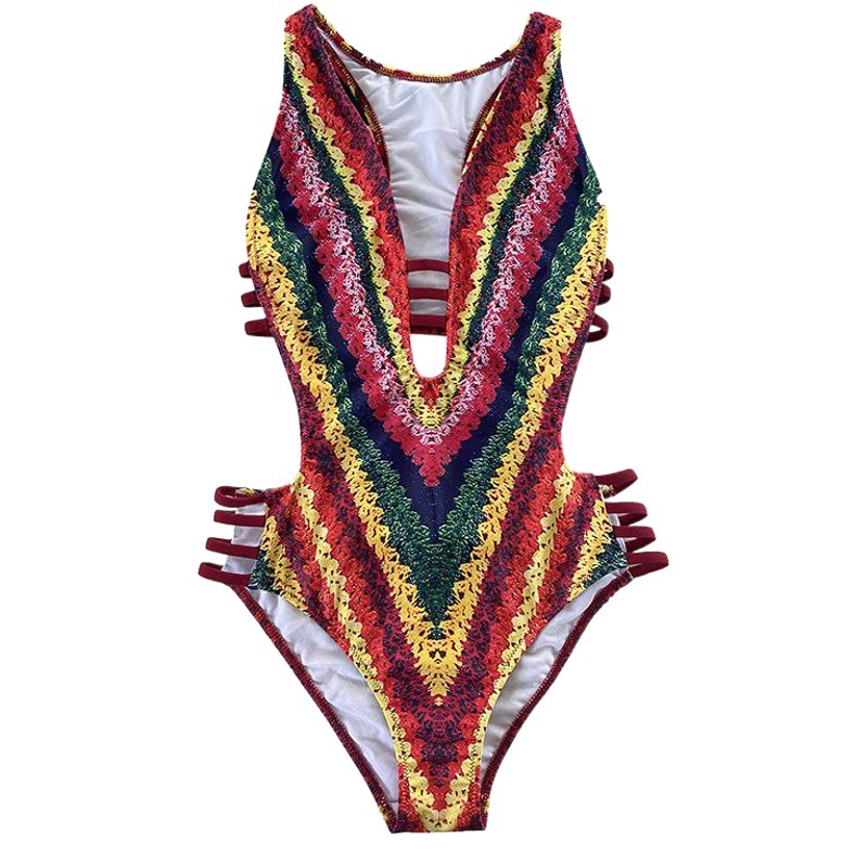 2022 traje de baño de las mujeres de la moda europea y americana nuevo color tejido impreso de una sola pieza sexy triángulo de una sola pieza transfronteriza