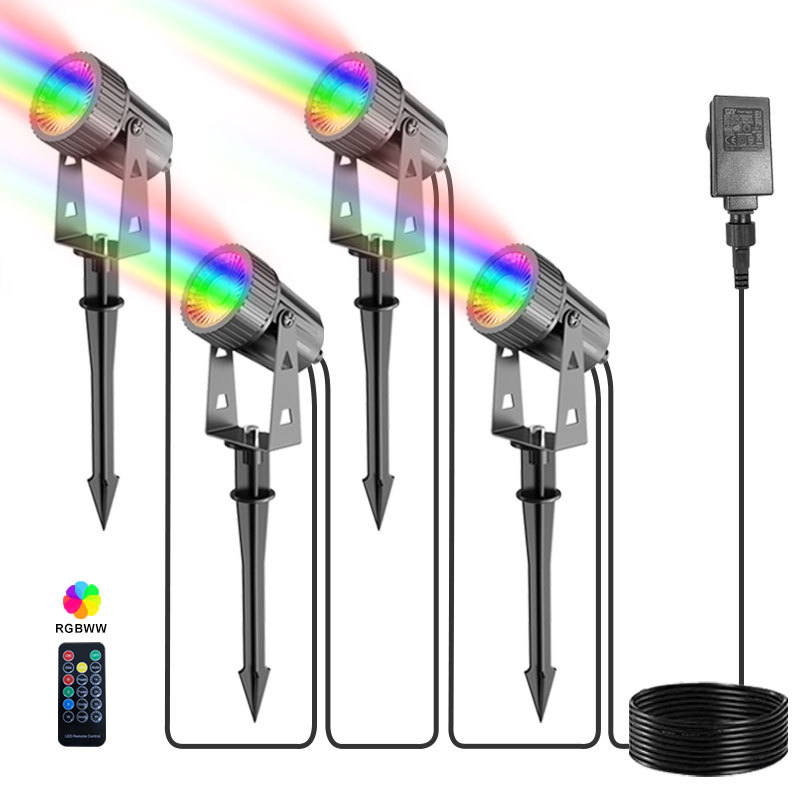 Four-in-One LED Garden Lawn Spotlight Projector Spotlight Floodlight Tree Lamp Courtyard Spotlight RGB Ground-Plug Lamp