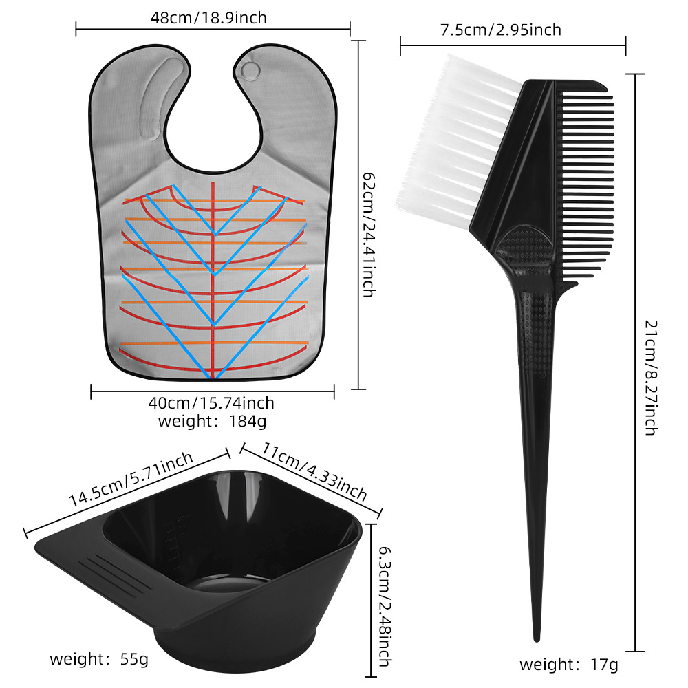 Juego de Herramientas para Teñir Cabello de 3 Piezas Capa Cepillo y Tazón para Uso Doméstico