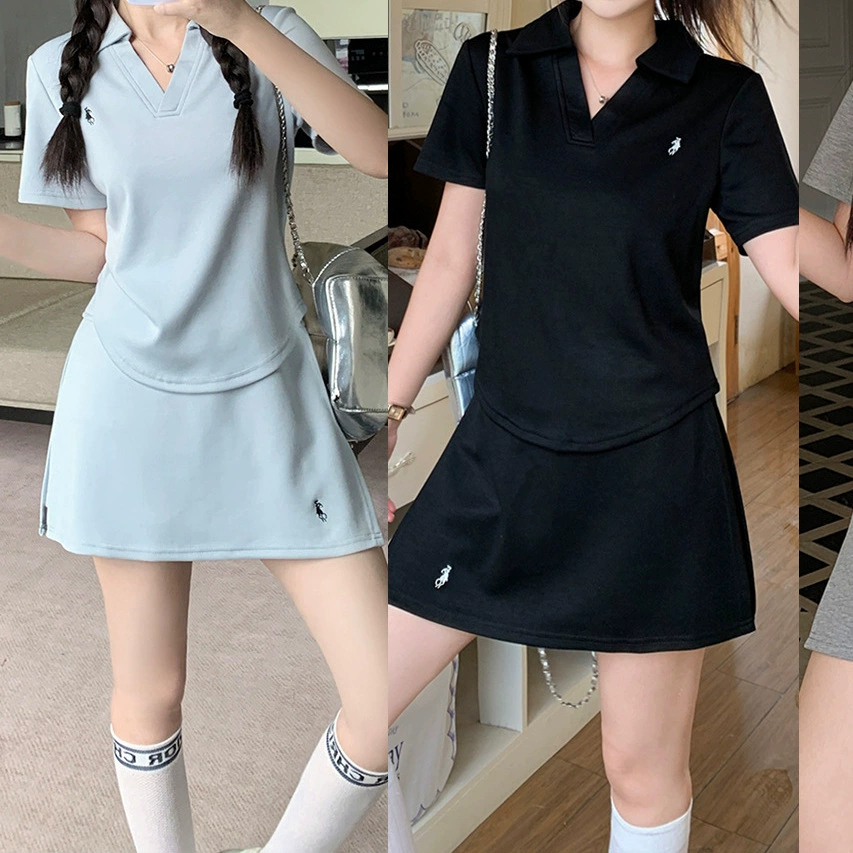 2025年夏季新款大码女装运动风短袖短裙时尚两件套3309花灰蓝色