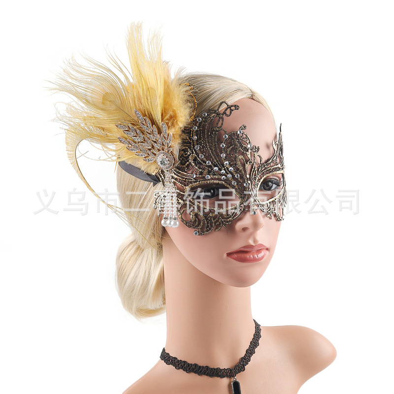 万圣节蕾丝点钻眼罩半脸面具化妆舞会演出羽毛面具万圣节道具公主|undefined