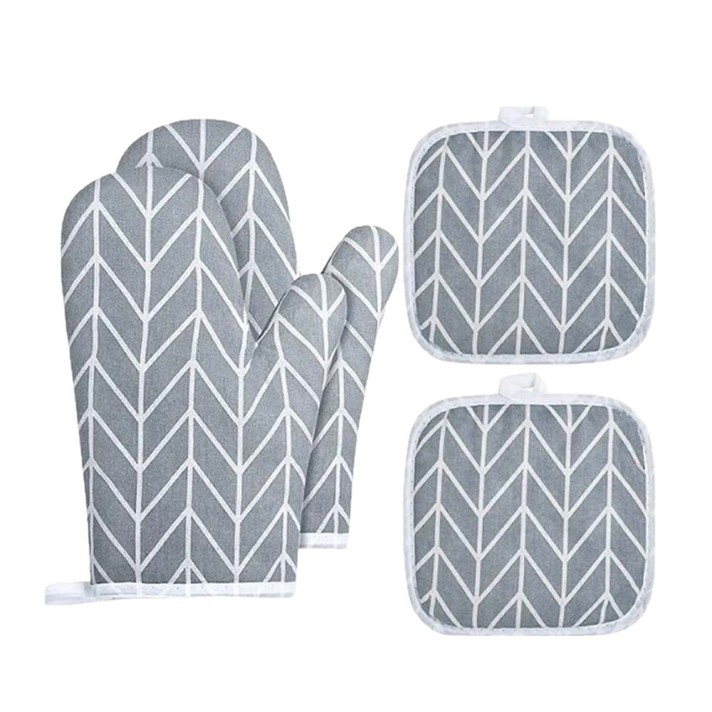 Guantes de cocción de algodón y lino guantes de microondas guantes de aislamiento térmico guantes de horno gruesos guantes resistentes a altas temperaturas guantes a prueba de quemaduras