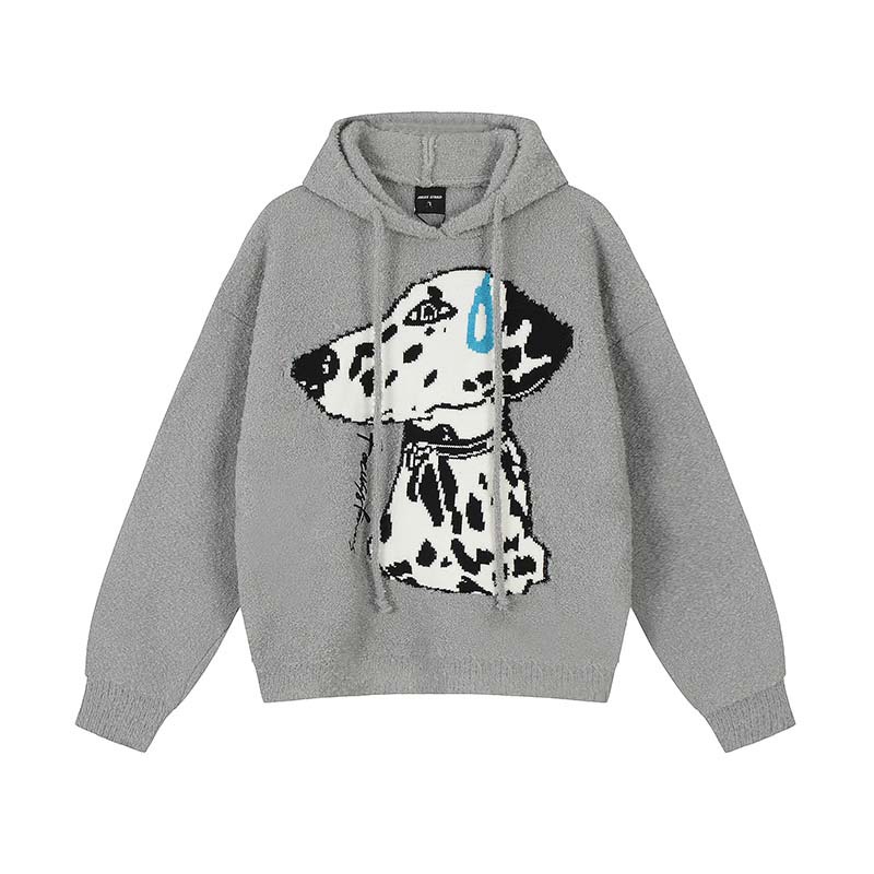 Herrenbekleidung Amerikanischer Trendy-Marken-Cartoon-Tierwelpe Jacquard-Pullover mit Kapuze für Männer und Frauen Street Loose Lazy Style Pullover_voghion.com