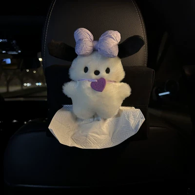 bag, creative cute decoration, armrest — Car tissue box/set - purple-heart-shaped-bow-dog-black-tissue-box-1-piece