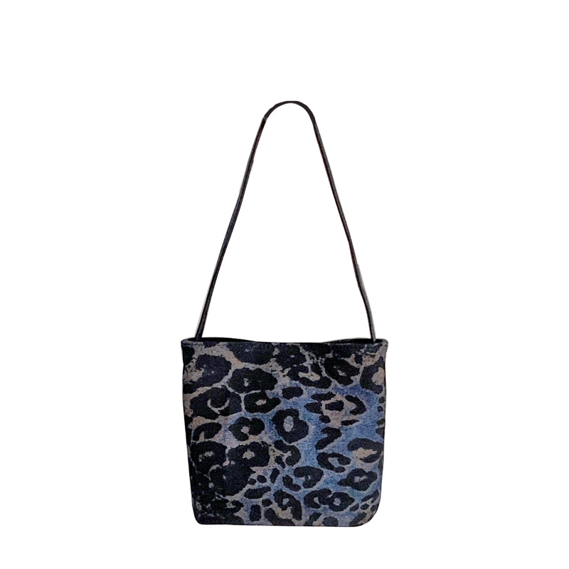 Fashion Black Leopard Print Lightweight Crossbody Bucket Bag, Niche Handheld Shoulder Underarm Bag, 2025 New Denim Bag - Thumbnail 5