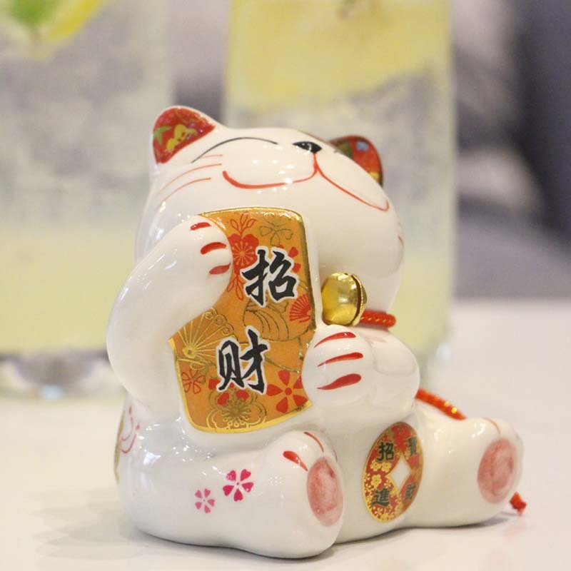 陶瓷小招财猫存钱罐花艺花篮搭配小摆件创意年会礼品|undefined
