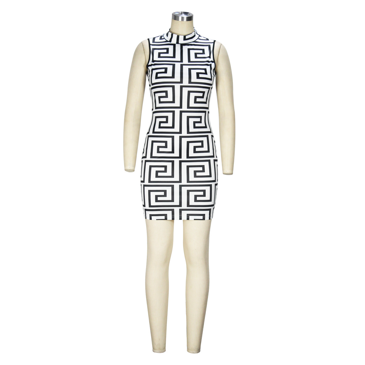 Pattern Floral Print Suit Skirt Sleeveless Turtleneck Dress Short Top Two-Piece Set