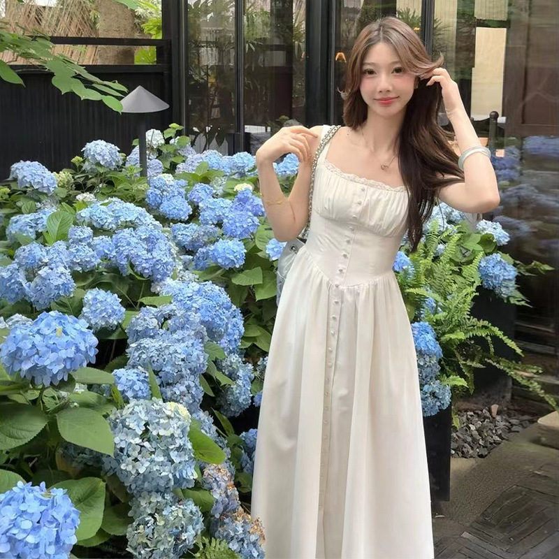 Sling dress Children Spring 2025 New Super Good-looking French First Love Beautiful Long Dress White Other Sleeveless