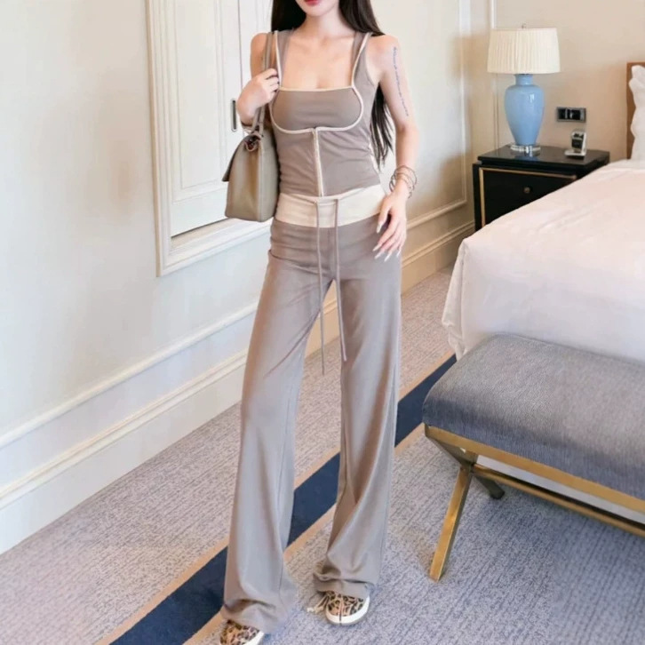 2026 Summer New Fifth Avenue Two-Tone Slimming Versatile Fashion Set: Top + Pants 2026 Summer New Fifth Avenue Two-Tone Slimming Versatile Fashion Set: Top + Pants