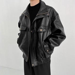 American Style Retro Motorcycle Soft Leather Jacket Men's Imitation Leather Short Spring and Autumn High-end Plutton Handsome Aviator Jacket