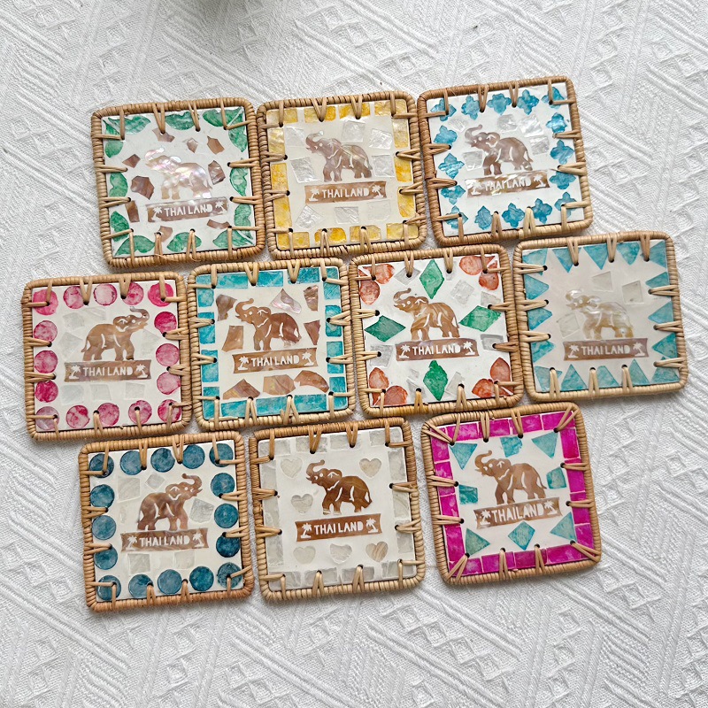 Almohadilla de aislamiento térmico de cerámica de ratán, posavasos de concha, posavasos de té, mesa de centro, almohadilla de concha anti-escaldado tejida a mano, concha de color