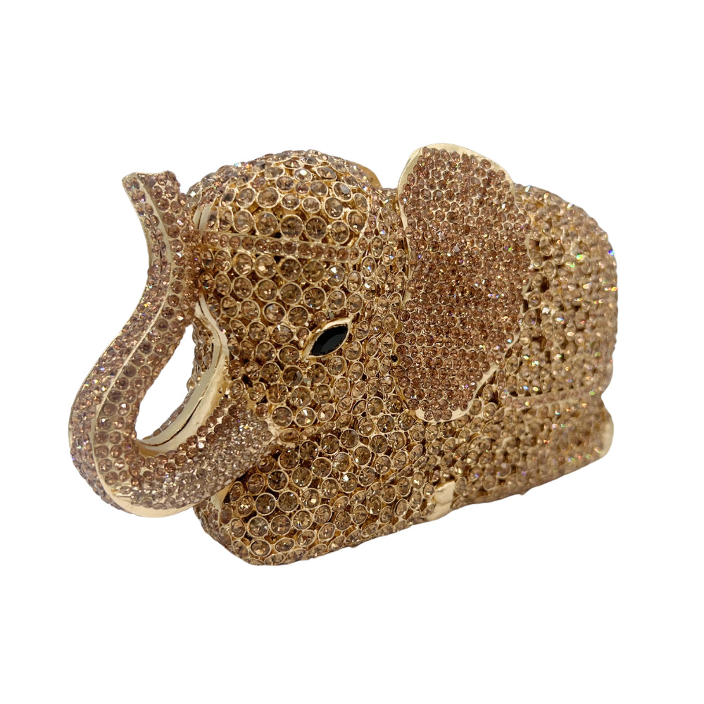 Túi clutch nữ đính đá hình voi đục lỗ phong cách Âu Mỹ — Vàng xanh lục, Đế vàng kim cương chi tiết 5