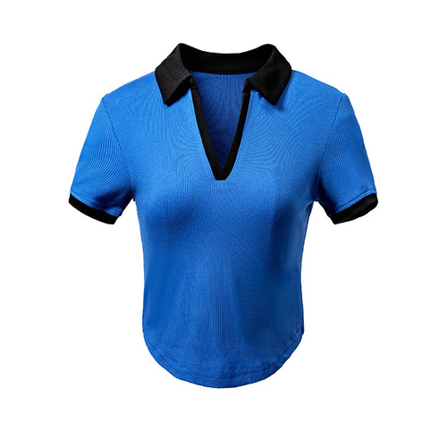 Temperament Lapel Short Sleeve Yoga Top Women's Summer Tight Stretch Sports T-Shirt Short Yoga Top