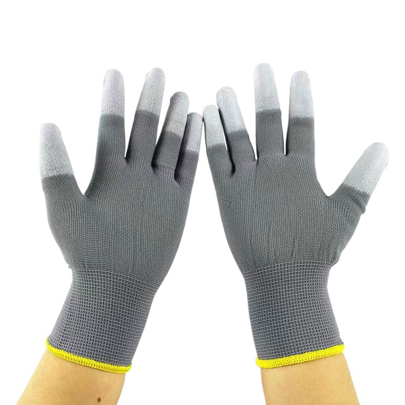 Gris pu recubierto resistente al desgaste de nylon anti-estática guantes libres de polvo gris pu recubierto antideslizante recubrimiento transpirable