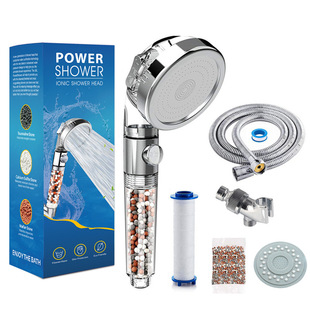 Cross-border three-gear water outlet filter stop shower booster shower head negative ion water purification shower three-piece set