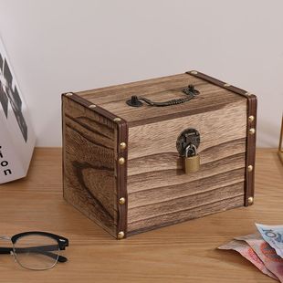 Piggy Bank Trendy Solid Wood Savings Bank for Men and Women, Children's Birthday Gift with Lock, Tiktok Same Style