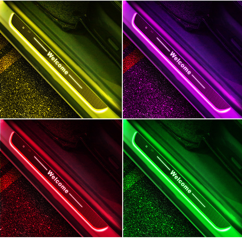 Car Colorful Welcome Threshold Lamp Car Carbon Fiber Pattern Door Lamp Wiring-Free Induction Magic Color Universal Atmosphere Lamp