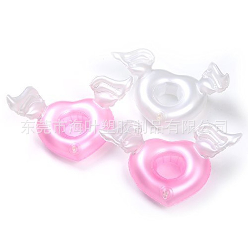 厂家直销 pvc充气杯垫 水上漂浮饮料可乐天使杯垫 透明单孔杯托