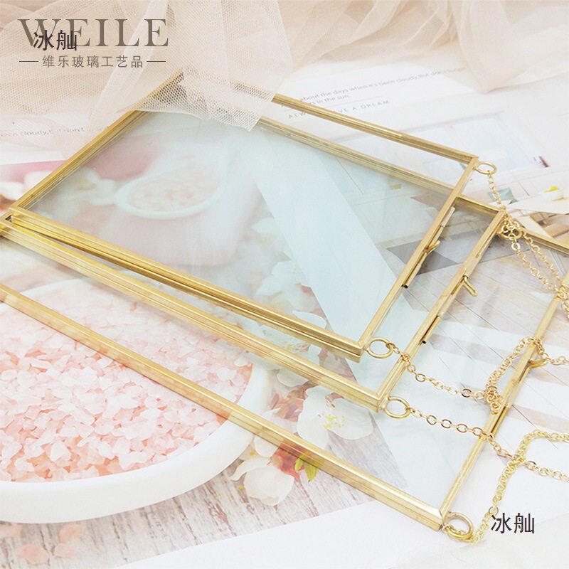 Brass Vintage Creative Glass Artwork Plant Specimen Double-Sided Glass Metal Photo Frame Plant Specimen Photo Frame