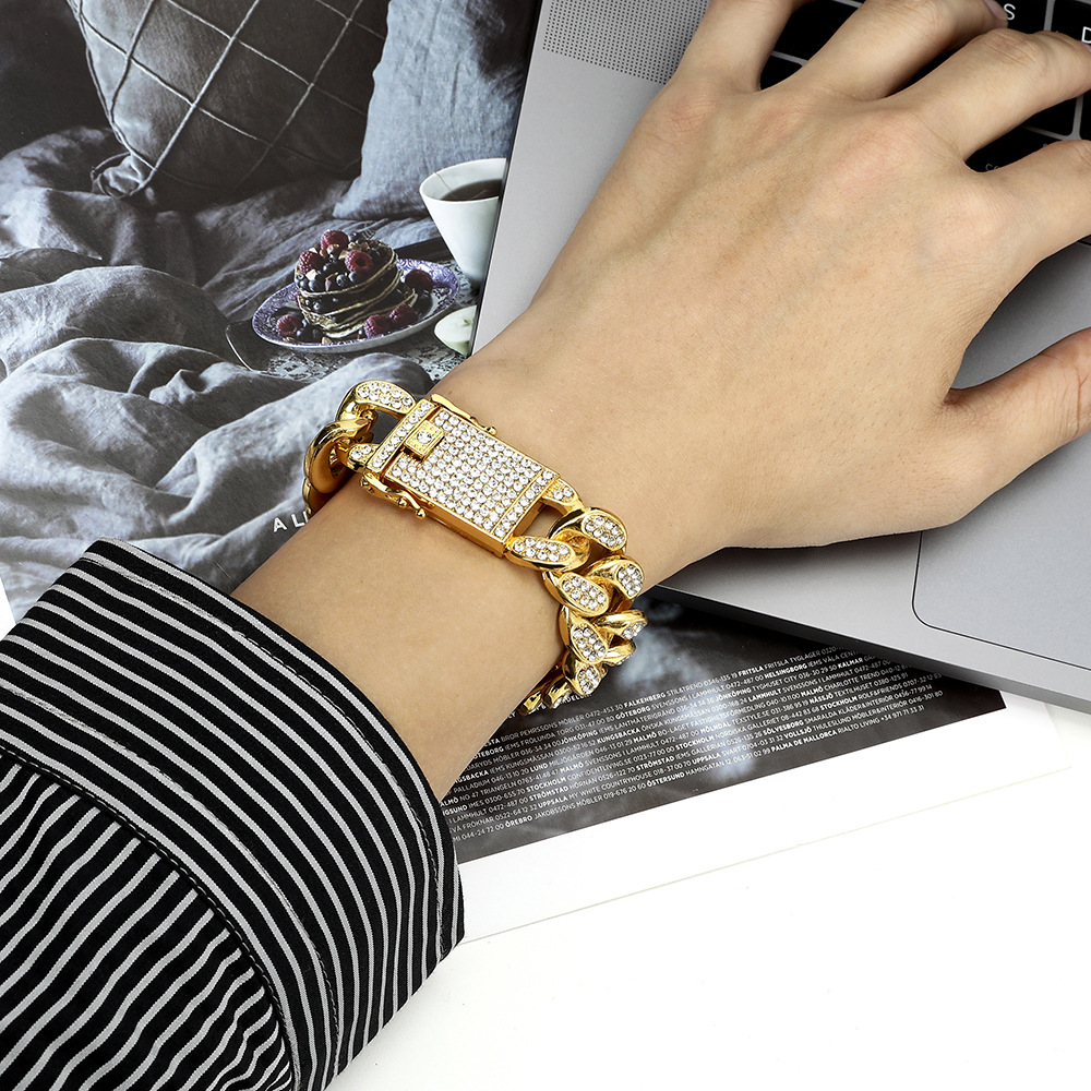 Men's double row diamond hip-hop style bracelet, grand and exaggerated Cuban bracelet_voghion.com