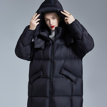 2025冬新款90白鸭绒格子茧型羽绒服长款加厚女韩版宽松外套女