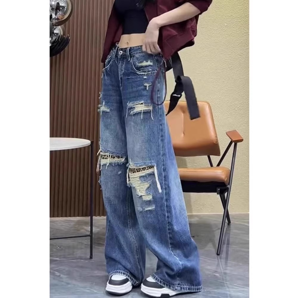 Shanli Dadi Designer Ripped Jeans for Women, Spring and Summer New Style, Plus Size, Pear-Shaped Body, Hip-Covering, Slimming, American Style