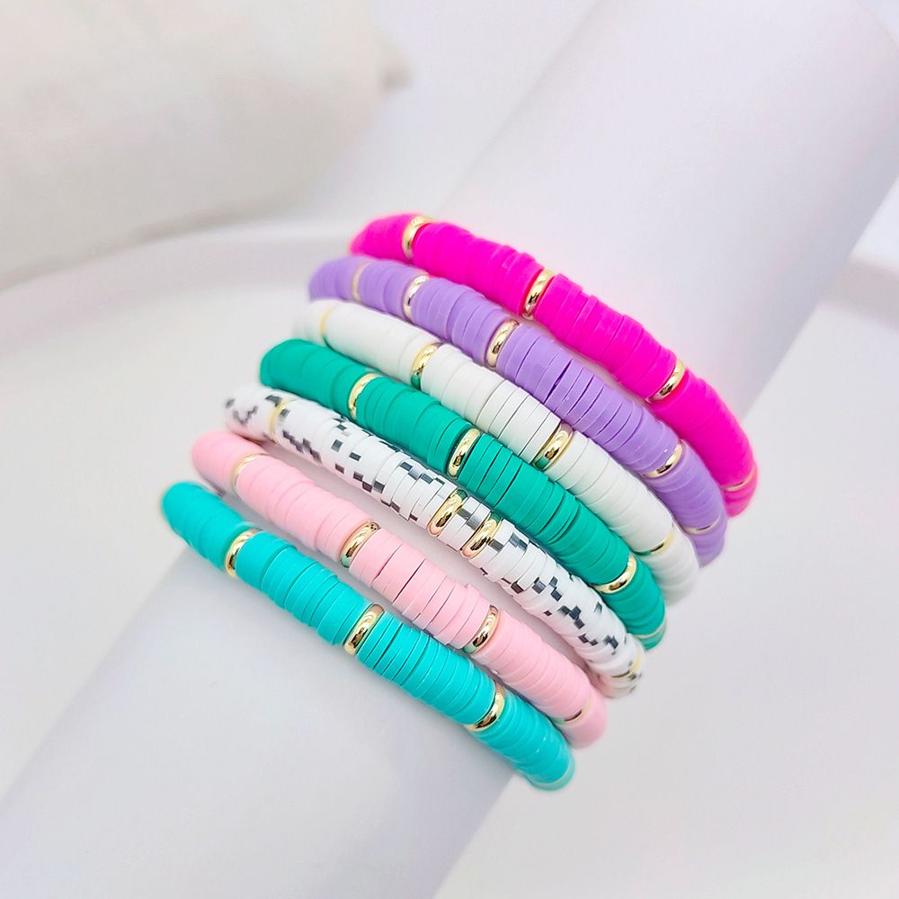 1 Piece Quantity Ig Style Round Solid Color 18k Gold Plated Soft Clay Copper Wholesale Bracelets