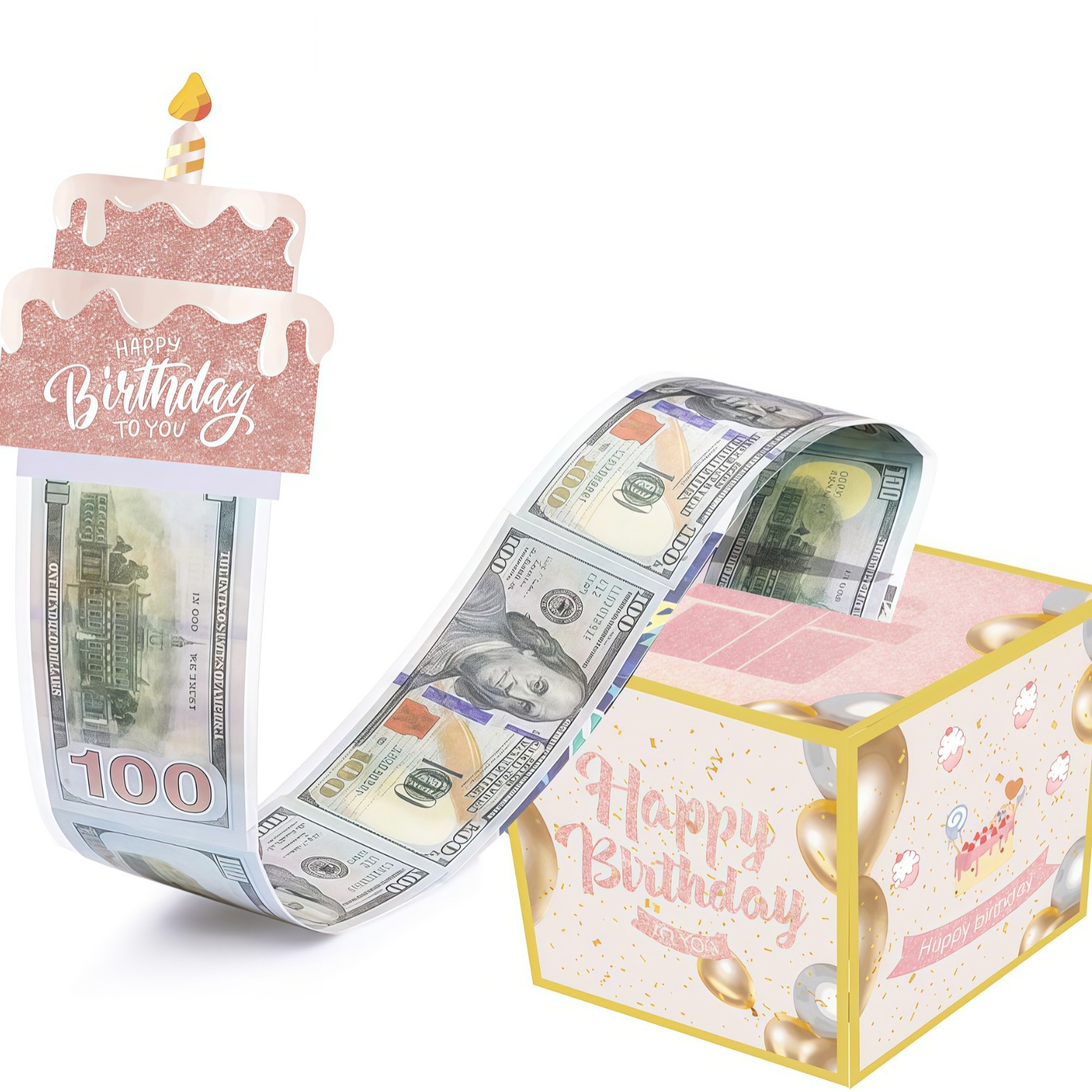 粉金生日抽钱盒生日装饰拉取式藏钱礼盒节日创意礼物