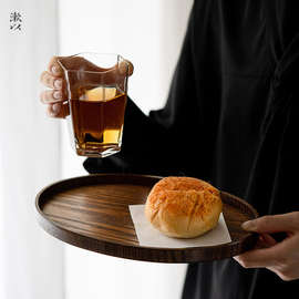 日式复古木质茶盘木盘甜品盘点心盘早餐盘圆形椭圆形盘子小号大号