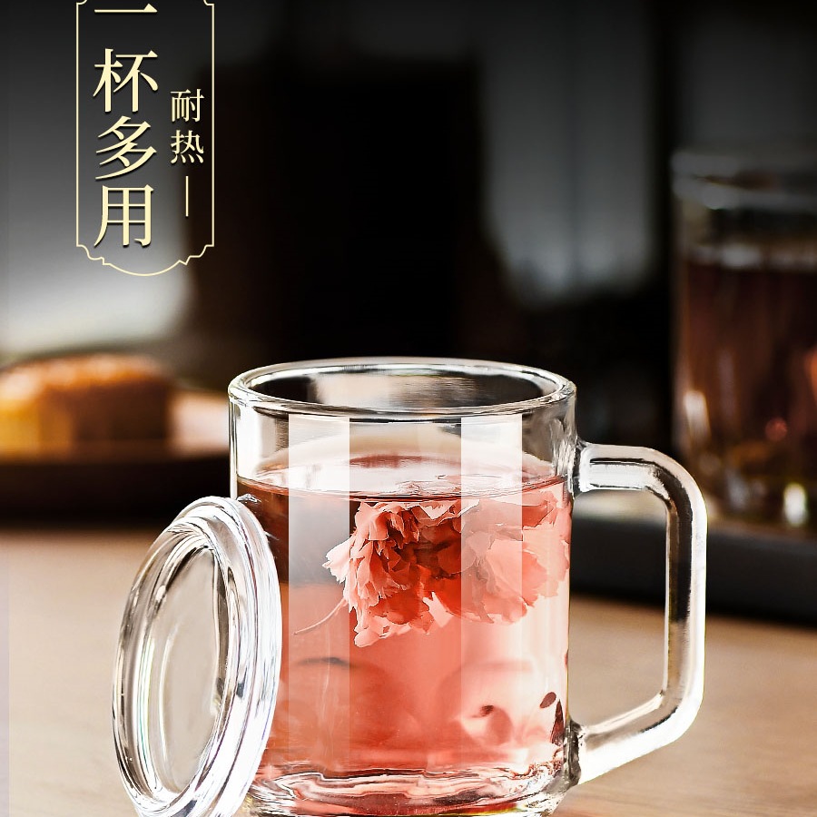 玻璃杯茶杯带把手家用耐高温钢化防摔啤酒杯子个人男泡茶水杯