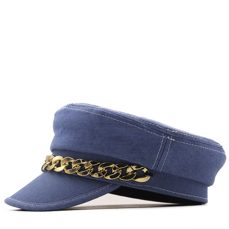 Sunscreen Chain Decor Korean Style Flat Top Navy Hat Wholesale Nihaojewelry display picture 5
